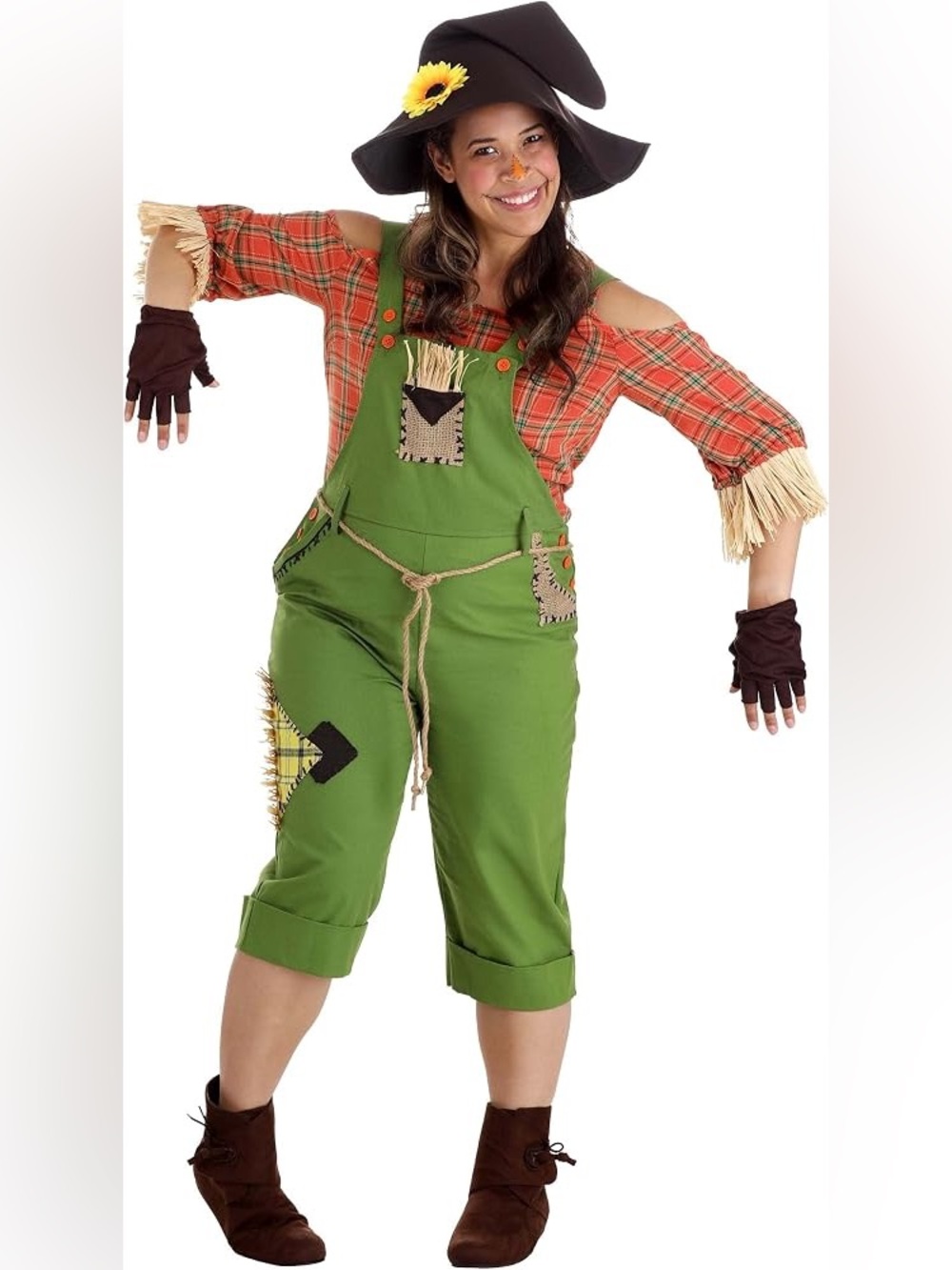 Adult 2 piece Green Scarecrow Overalls Costume - XL